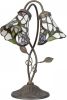 Clayre & Eef Tafellamp Tiffany Compleet 34x28x47 Cm 2x E14 Max 40w Bruin, Groen, Multi Colour Ijzer, Glas online kopen