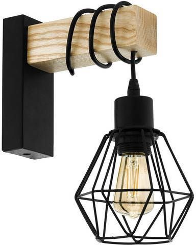 EGLO Wandlamp TOWNSHEND 5 zwart/l14 x h24, 5 x b24 cm/excl. 1x e27(elk max. 60 w)/wandlamp retro vintage lamp met hout slaapkamerlamp bedlampje nachtlampje houten lamp online kopen
